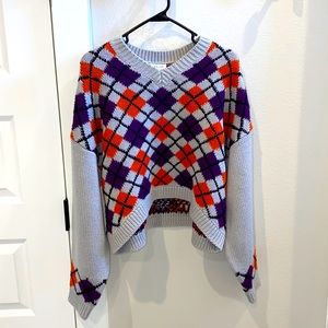 EUC US Size 8 Topshop Brand Cropped Oversized Chunky Argyle Sweater